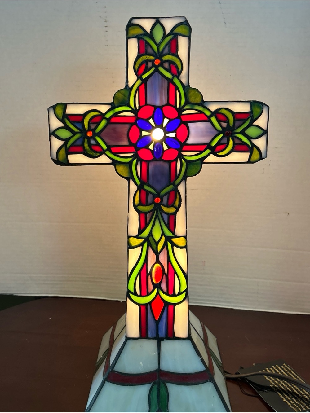 Religious Royal Palace Art Multicolor Stained Glass Cross Lamp or night light